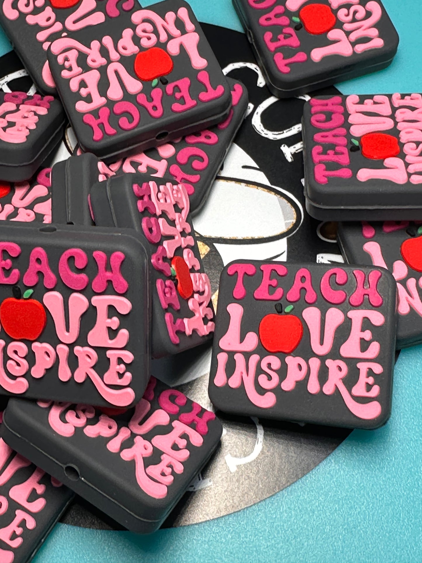 Teach Love Inspire Apple School Teacher Focal Bead/ beadable pen/ Silicone bead/ keychain bead/ teach