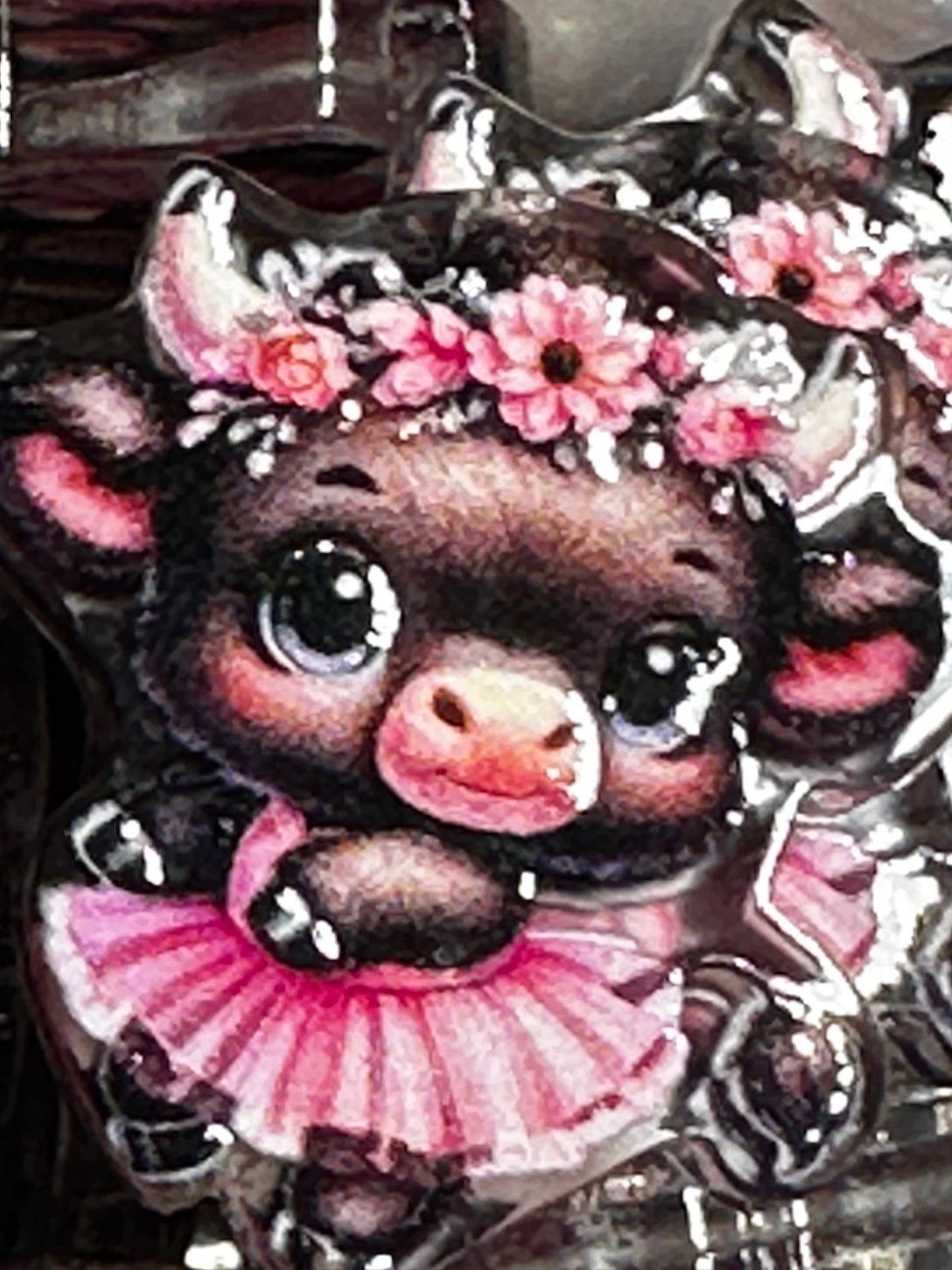 Cute girl cow in pink dress acrylic focal bead- set of 2/ focal bead/ pen beading / keychain bead/