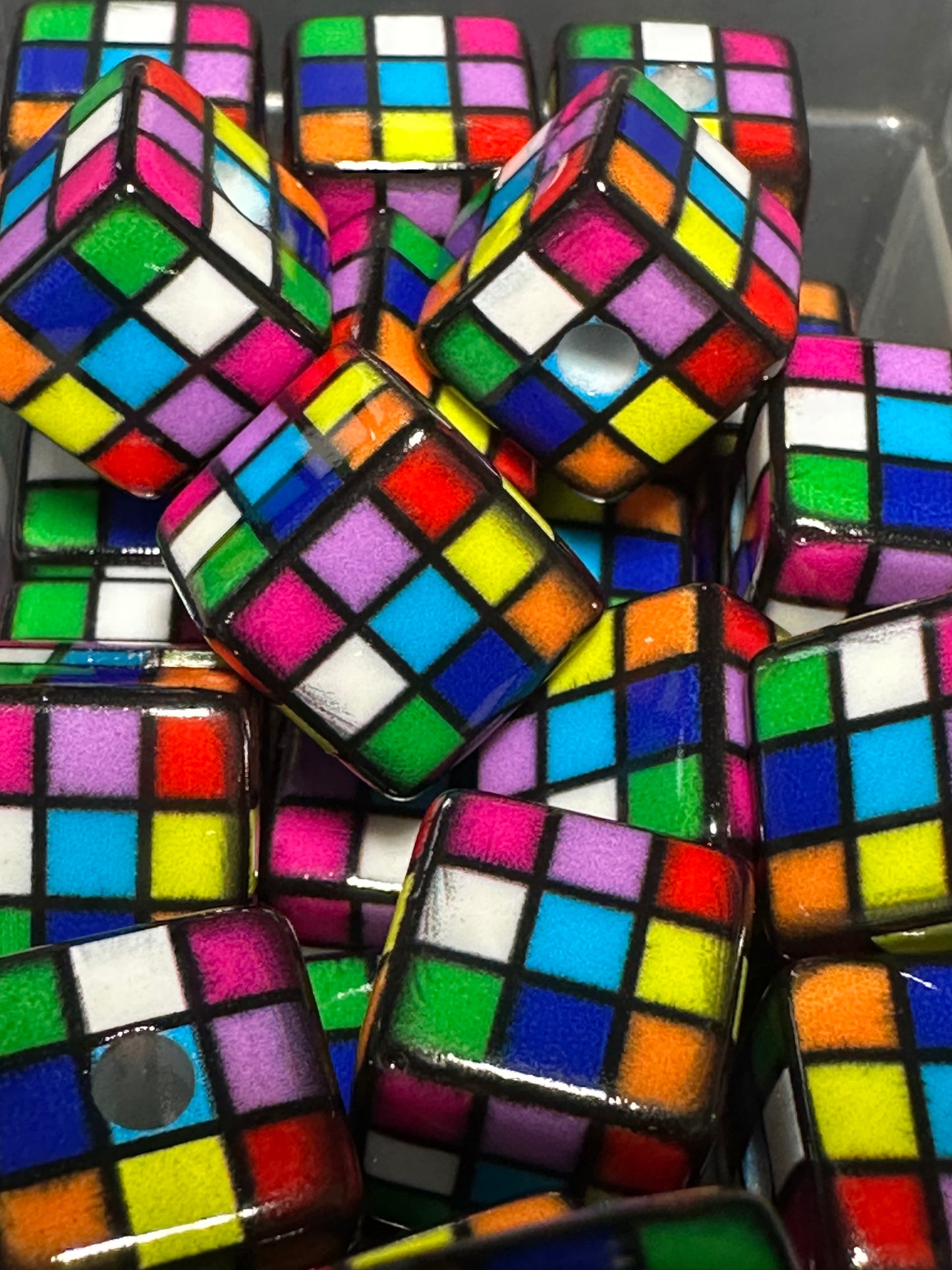 Ten (10) acrylic assorted colors cubed shaped beads/ beadable pen/ keychain bead/square bead
