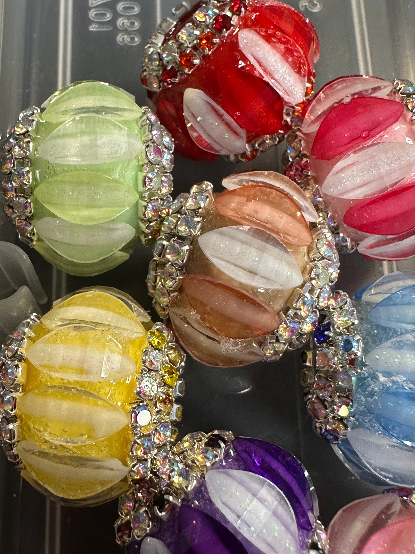 Handmade Rhinestone Accent Bead – Various Colors - Set of 5/ elegant handcrafted beads/ pen bead/ bag charm bead style #2/Fancy beads