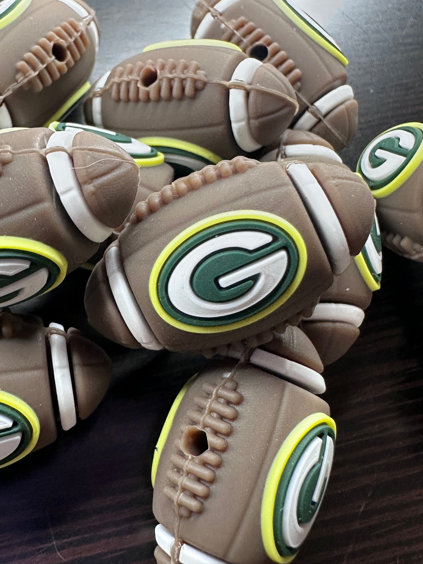 3D Green Bay Packers focal bead /football shaped silicone pen bead #2
