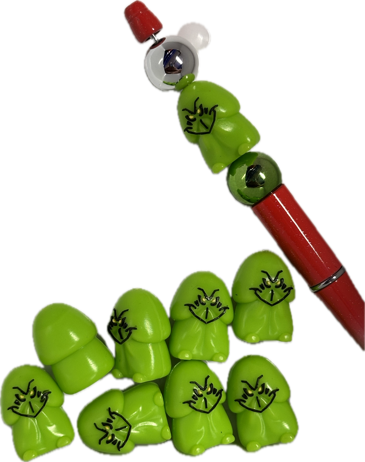 3D Christmas Richard/silicone focal bead / green guy face on weiner shaped pen bead