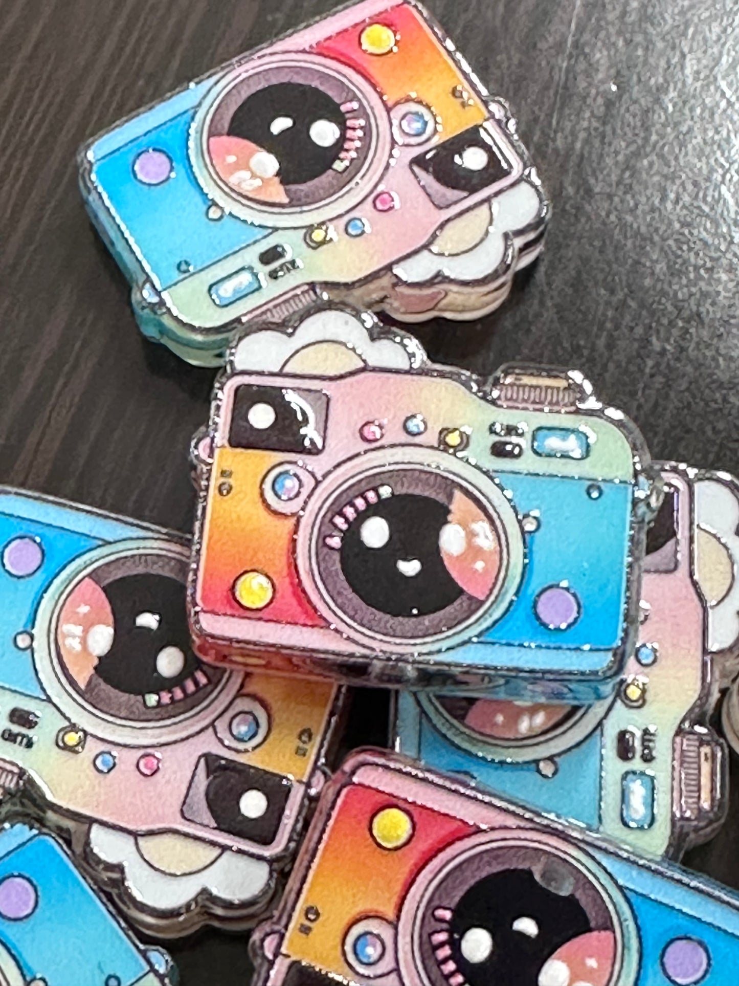 Colorful camera acrylic focal bead- set of 2/ focal bead/ pen beading / keychain bead