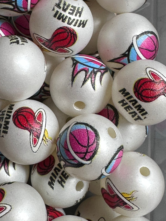 Miami Heat 16mm Sports Print Beads • Set of 10 • Great for Pens, Keychains & Crafts- basketball