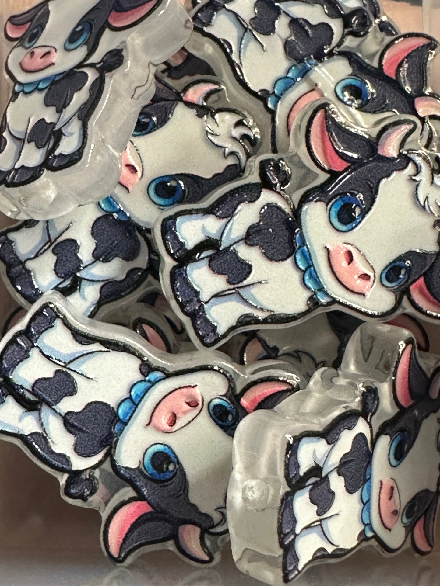 Cute cow acrylic focal bead- set of 2/ focal bead/ pen beading / keychain bead/