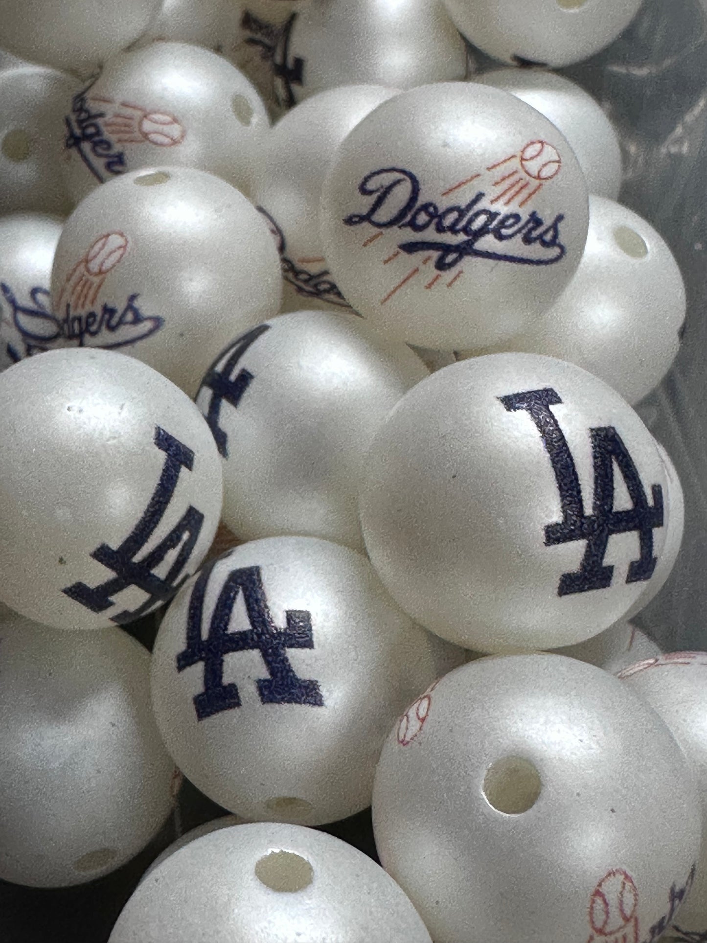 LA Dodgers 16mm Sports Print Beads • Set of 10 • Great for Pens, Keychains & Crafts- baseball