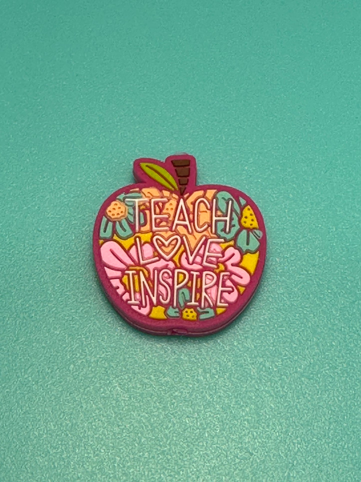 Teach Love InspireApple School Teacher Focal Bead/ beadable pen/ Silicone bead/ keychain bead/ teach