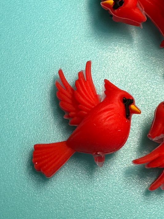 3D red bird cardinal Focal Bead / silicone bead/