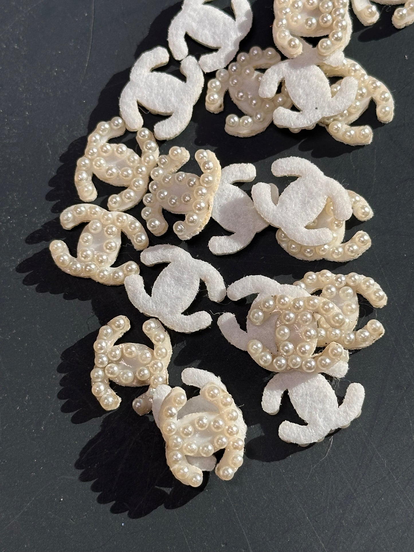 GLUE on Pearl and Rhinestone CC Appliques – design – Set of 5 Sparkling Embellishments for Crafts, Headbands, DIY