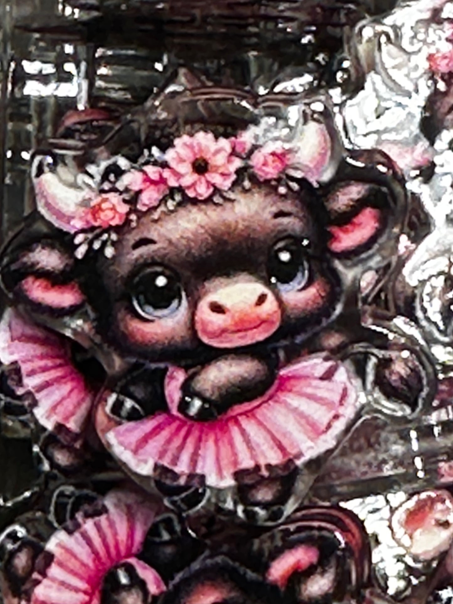 Cute girl cow in pink dress acrylic focal bead- set of 2/ focal bead/ pen beading / keychain bead/