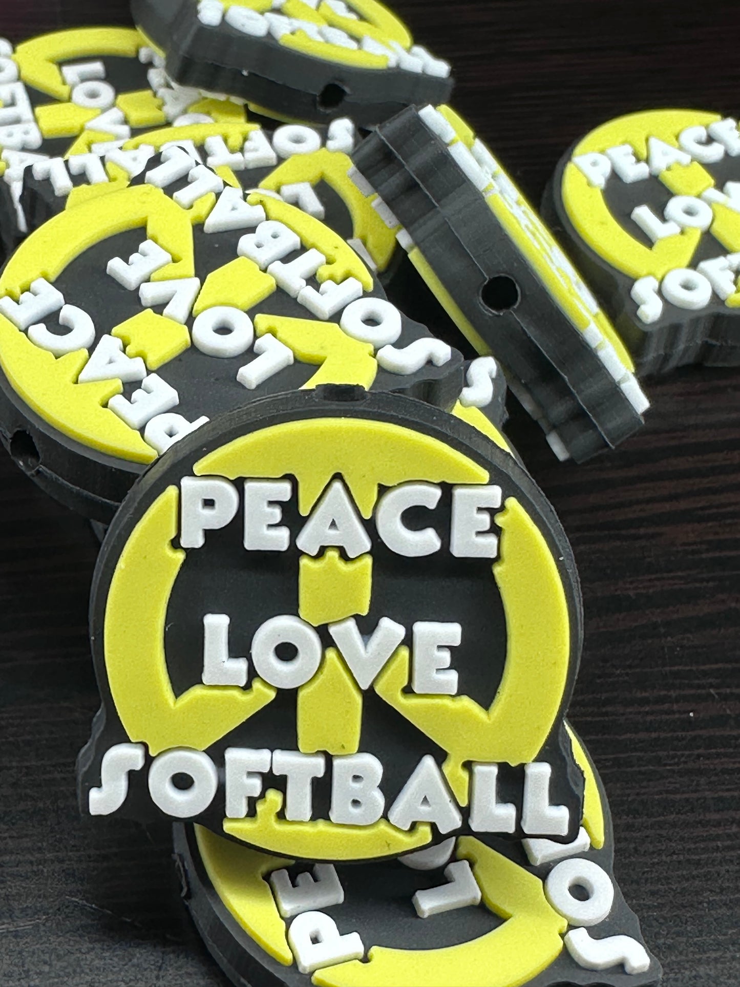 Peace Love and Softball- silicone focal bead/ Baseball /Peace sign