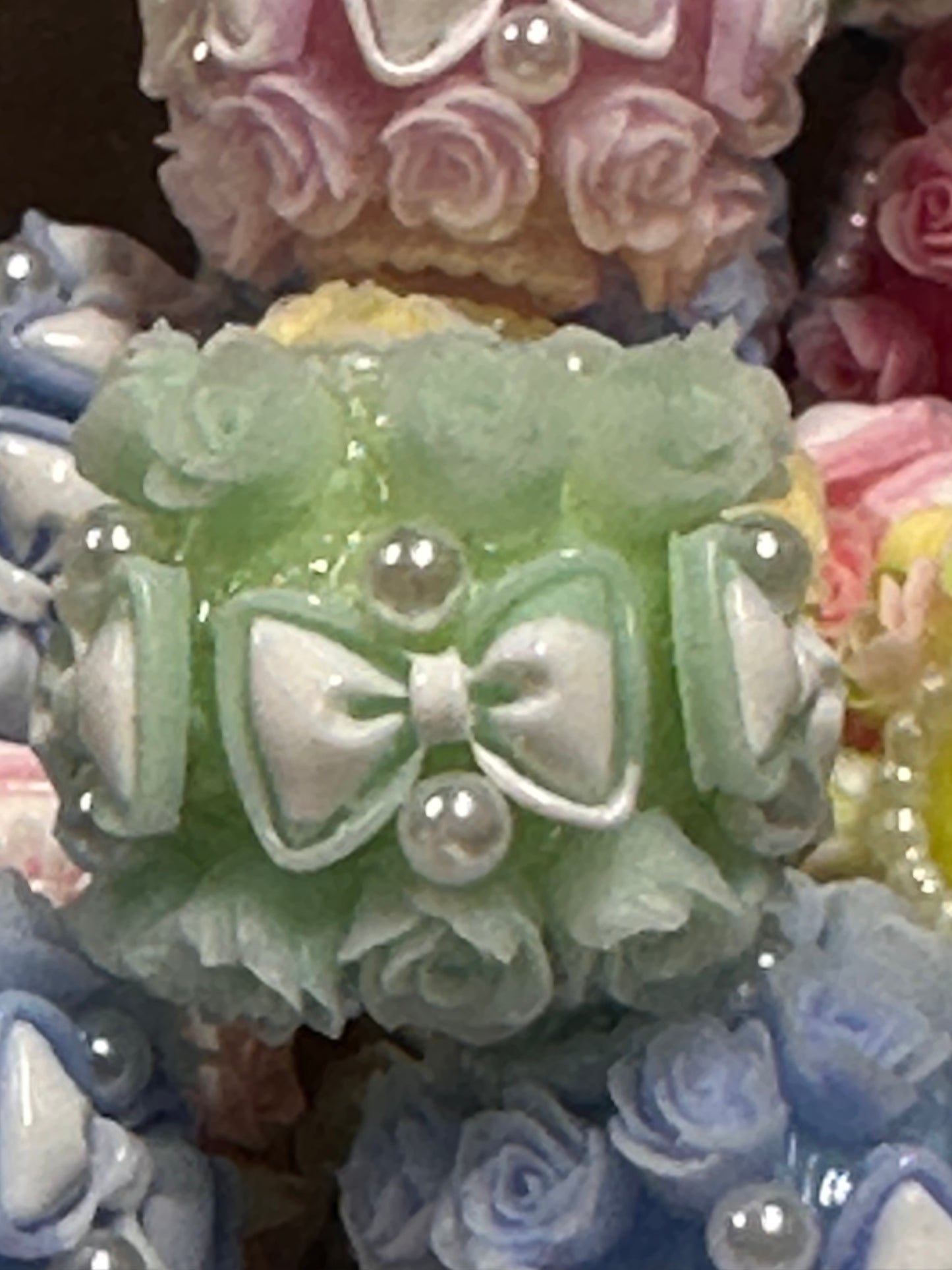 Handmade Beads – Pastel Roses and Bows with Pearls / elegant handcrafted beads/ bows and mini pearl beads/
