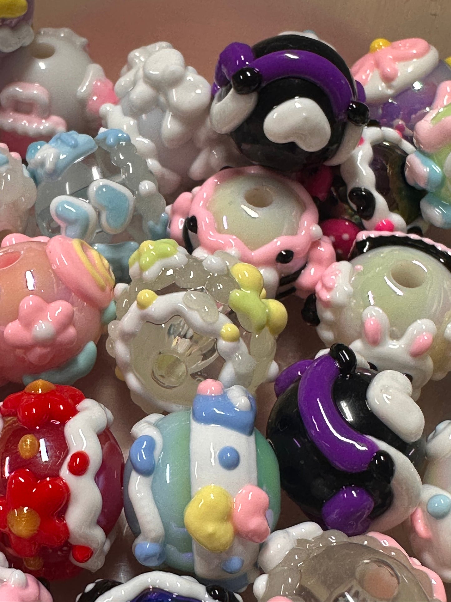 Hand painted handmade Beads – elegant handcrafted beads/hearts and bows beads/ fancy beads