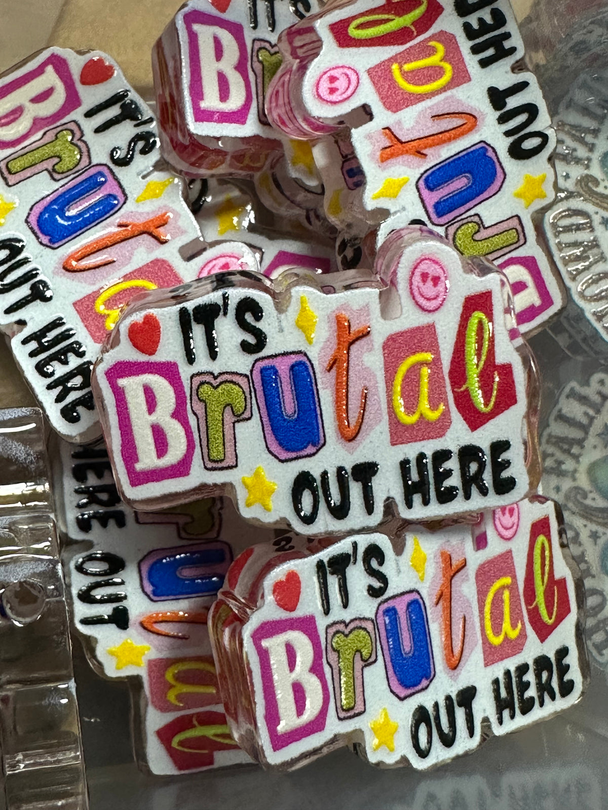 Its Brutal acrylic focal bead- set of 2/ focal bead/ pen beading / keychain bead/