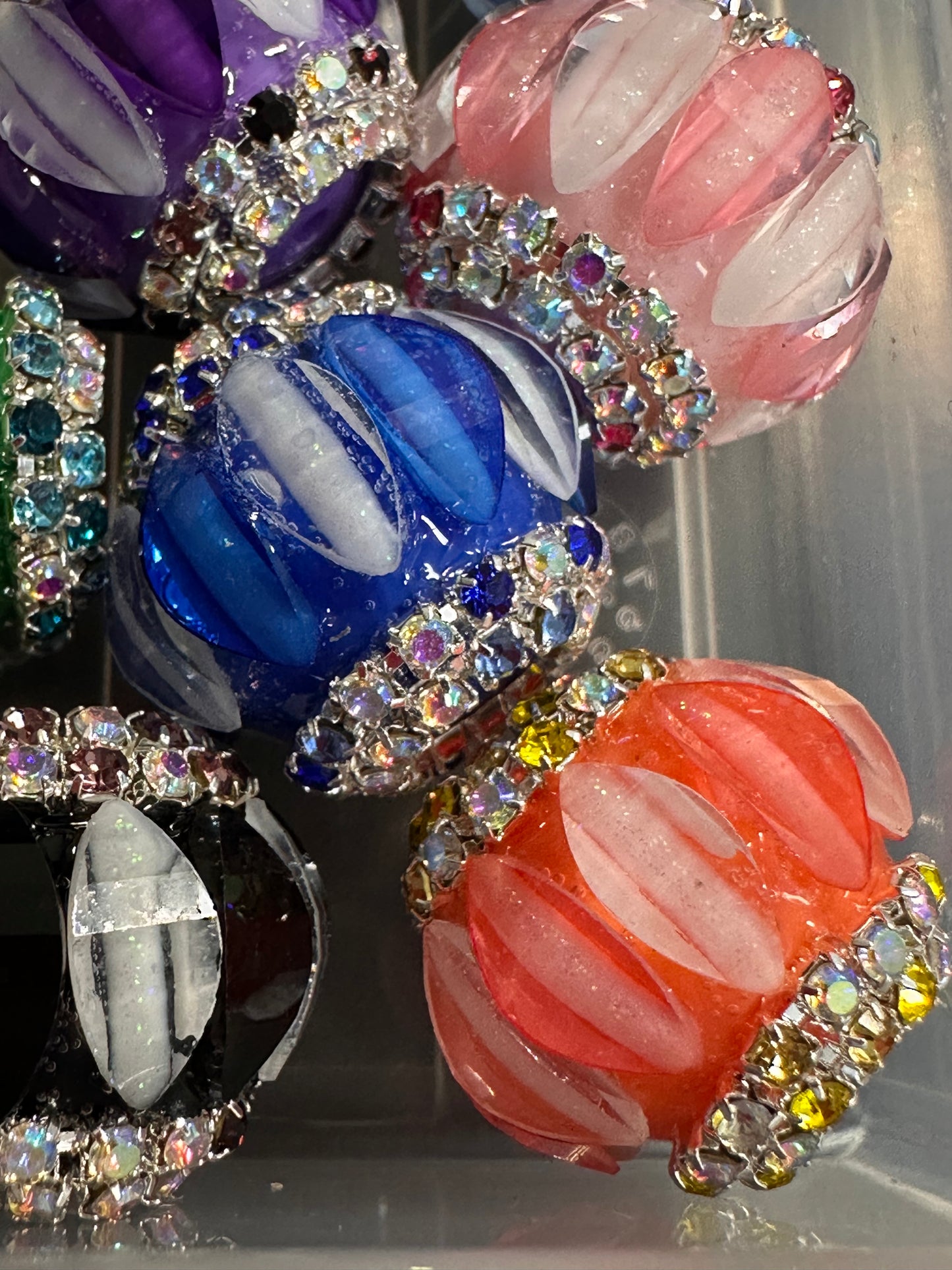 Handmade Rhinestone Accent Bead – Various Colors - Set of 5/ elegant handcrafted beads/ pen bead/ bag charm bead style #2/Fancy beads