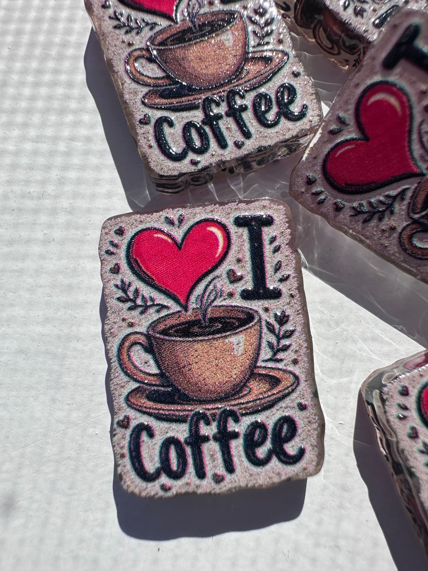 I love coffee acrylic focal bead- set of 2/ focal bead/ pen beading / keychain bead