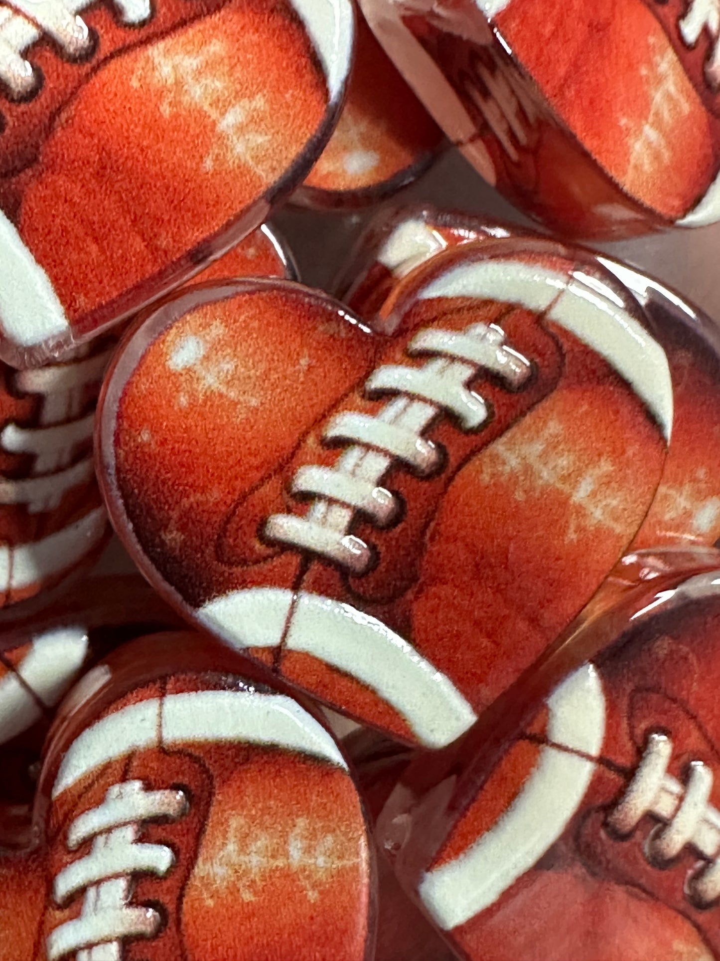Heart shaped football acrylic focal bead- set of 2/ focal bead/ pen beading / keychain bead/