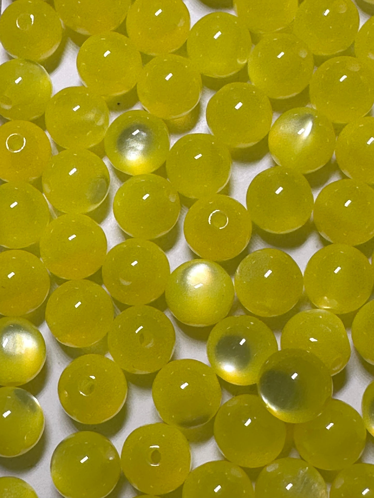 Bright Yellow Cat Eye Beads – Glossy Round Acrylic – Set of 10 (not for beadable items) -10mm