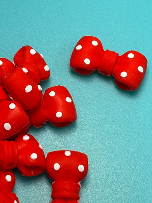 3D red polka dot bow silicone focal bead/