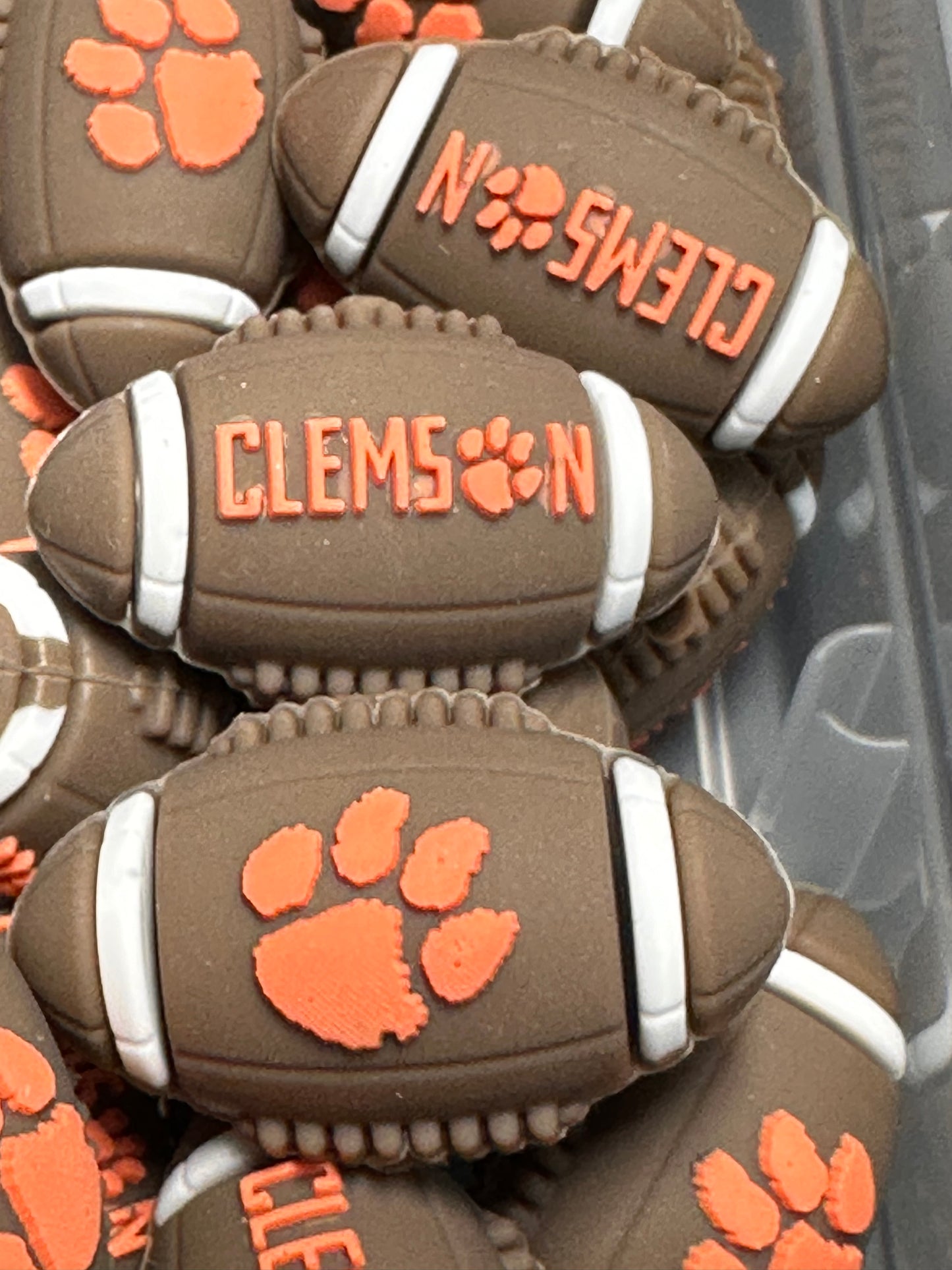 3D football shaped Clemson Tigers focal bead