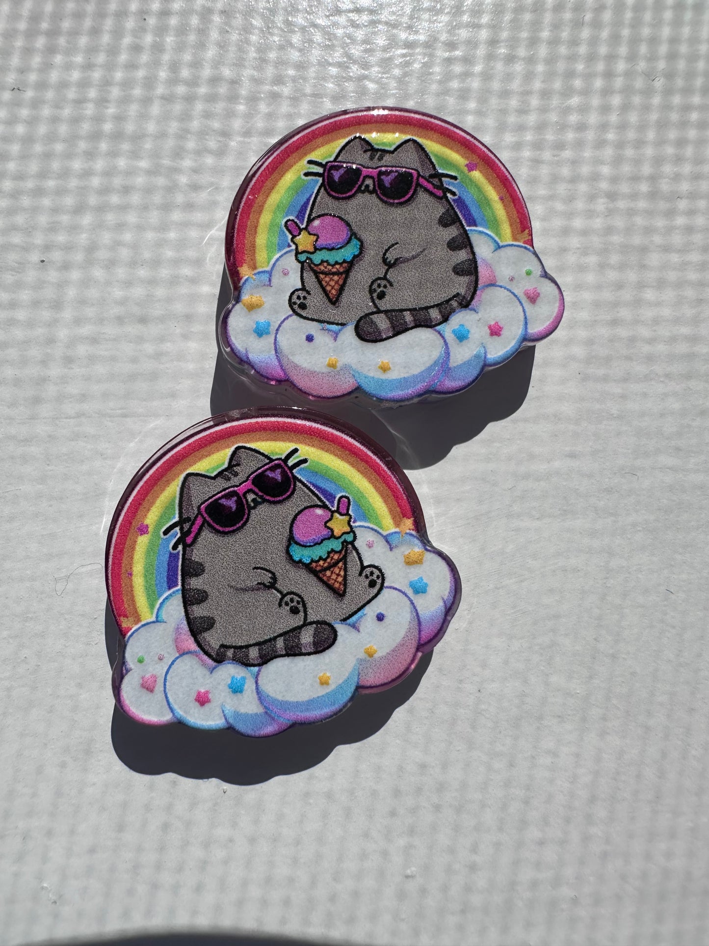 Fat Cat Eating Ice Cream acrylic focal bead- set of 2/ focal bead/ pen beading / keychain bead