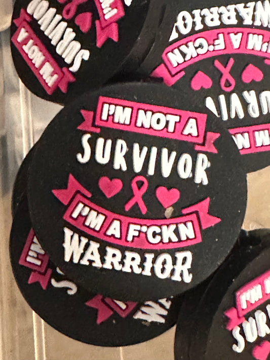 Warrior Cancer Survivor /  Focal Bead/ beadable pen/ Silicone  bead/ keychain bead/ Pink ribbon/ breast cancer