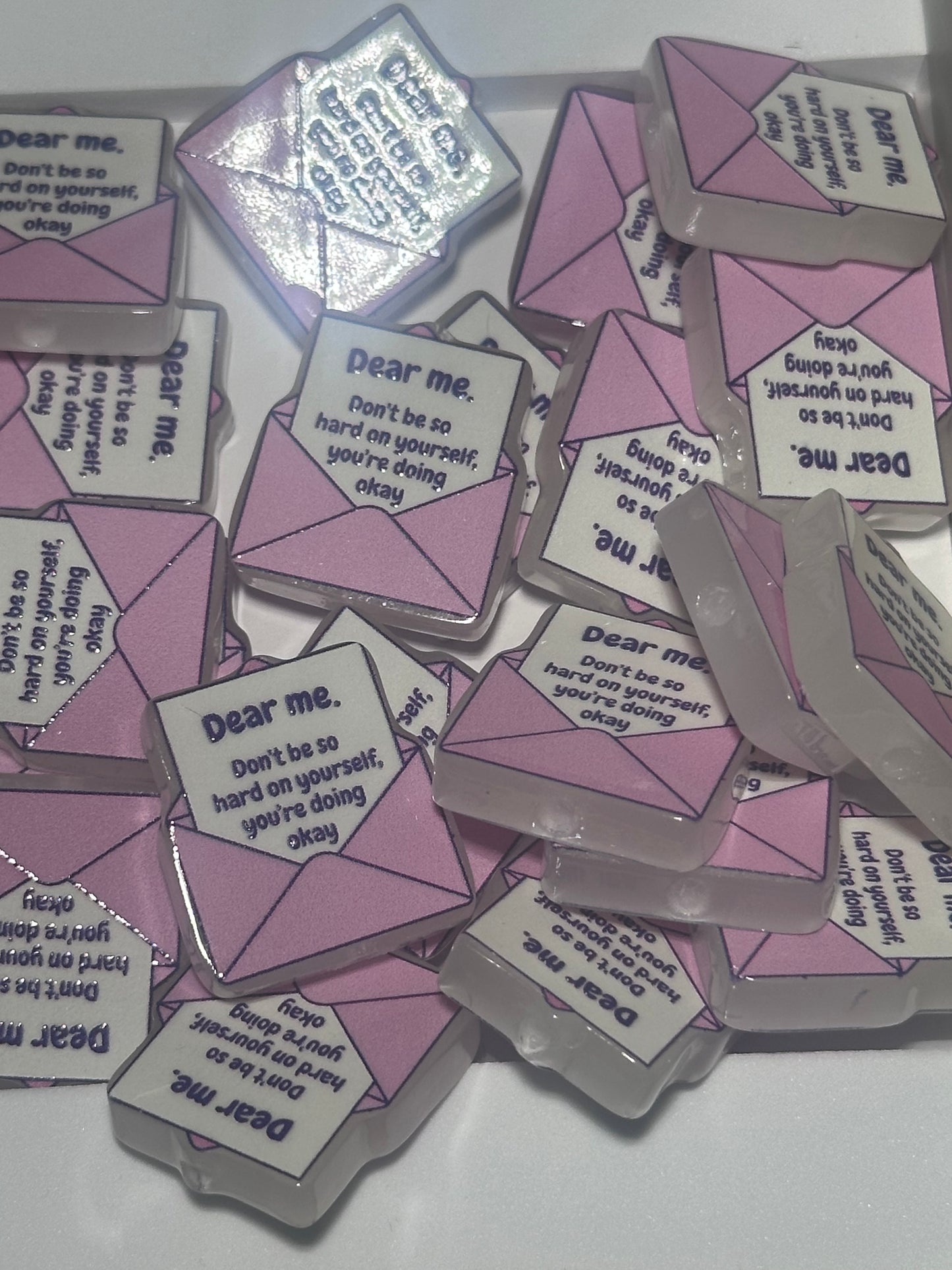 Dear Me acrylic focal bead- set of 2/ focal bead/ pen beading / keychain bead/Letter to self