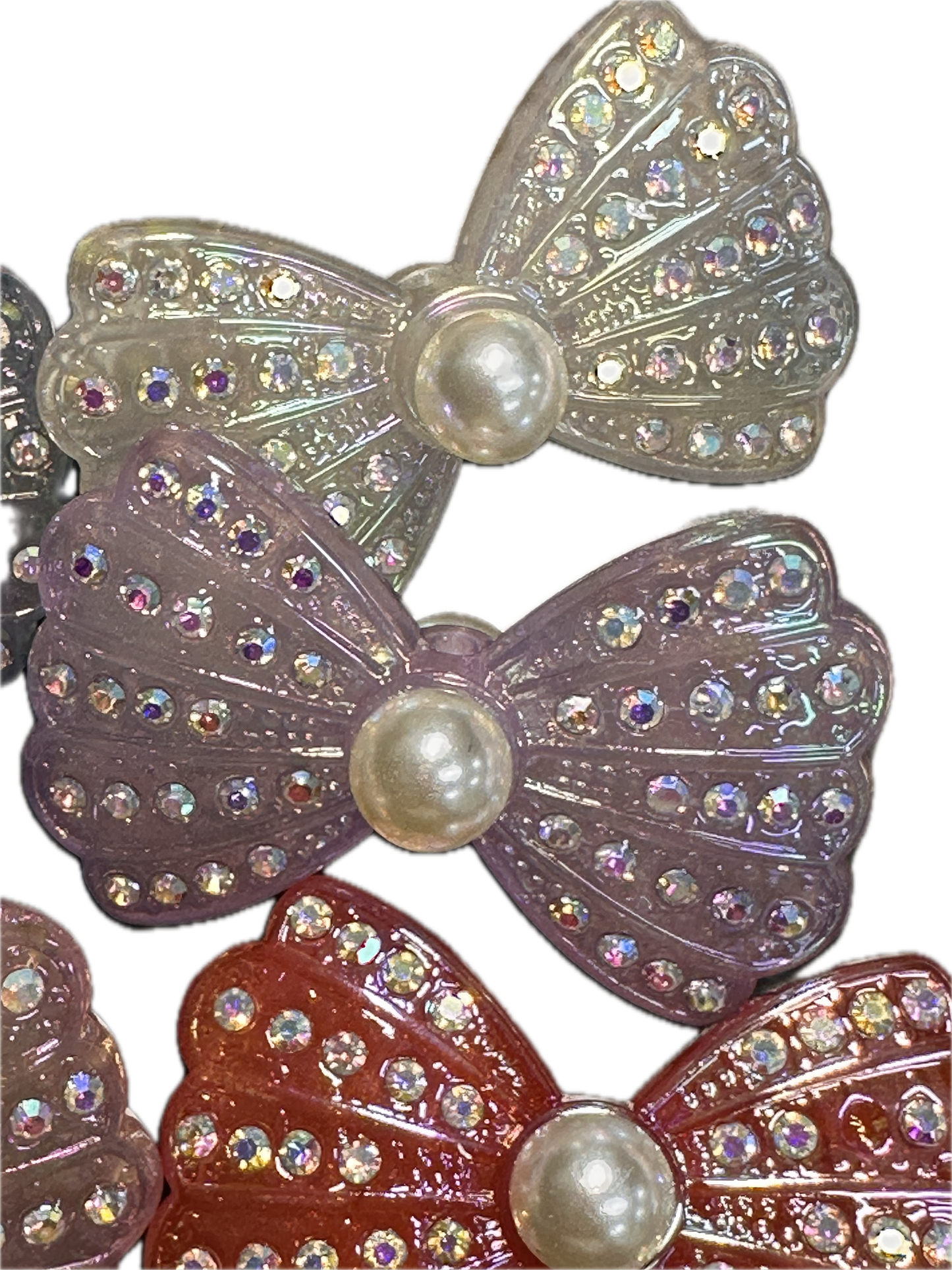 Large fancy bowties with rhinestones and pearls- set of 3/ same on both sides/ beadable pen/ keychain bead/bow beads/UV coated/ 33mmx55mm