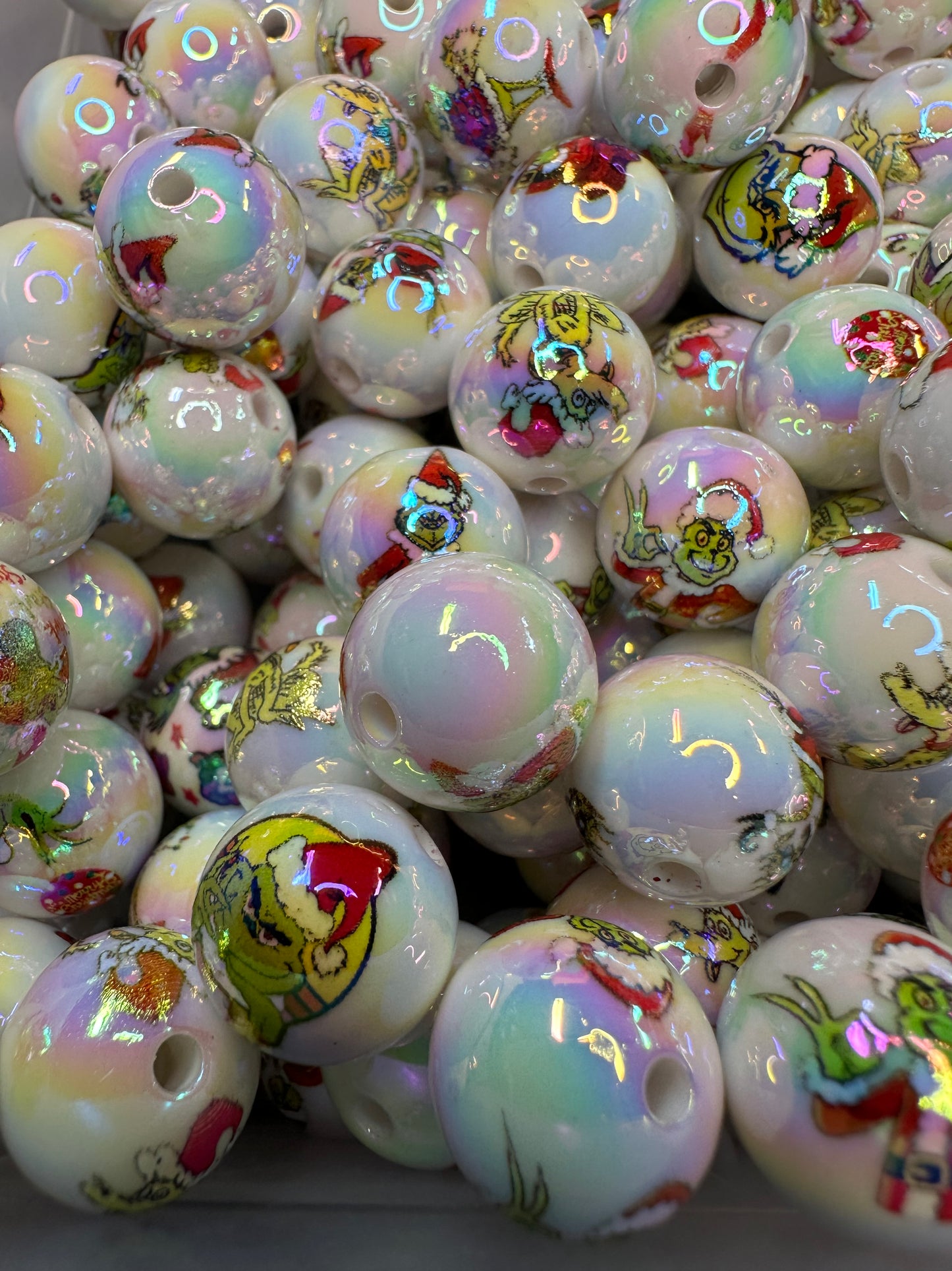 Acrylic white beads with Christmas designs on them included/ Bead/ beadable pen/ keychain bead/ Christmas bead/ Ten (10) beads/16mm (Copy)
