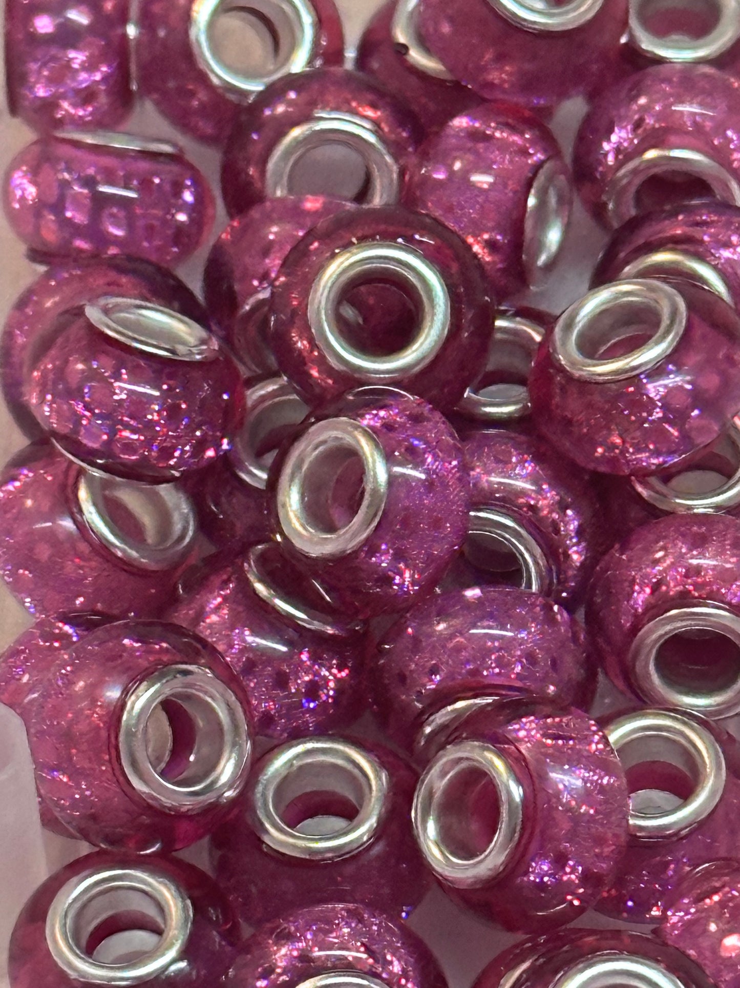 Ten (10) Acrylic glitter pink rhinestone spacers included/ jewelry Bead/ beadable pen beads/ keychain bead/bead/12mm