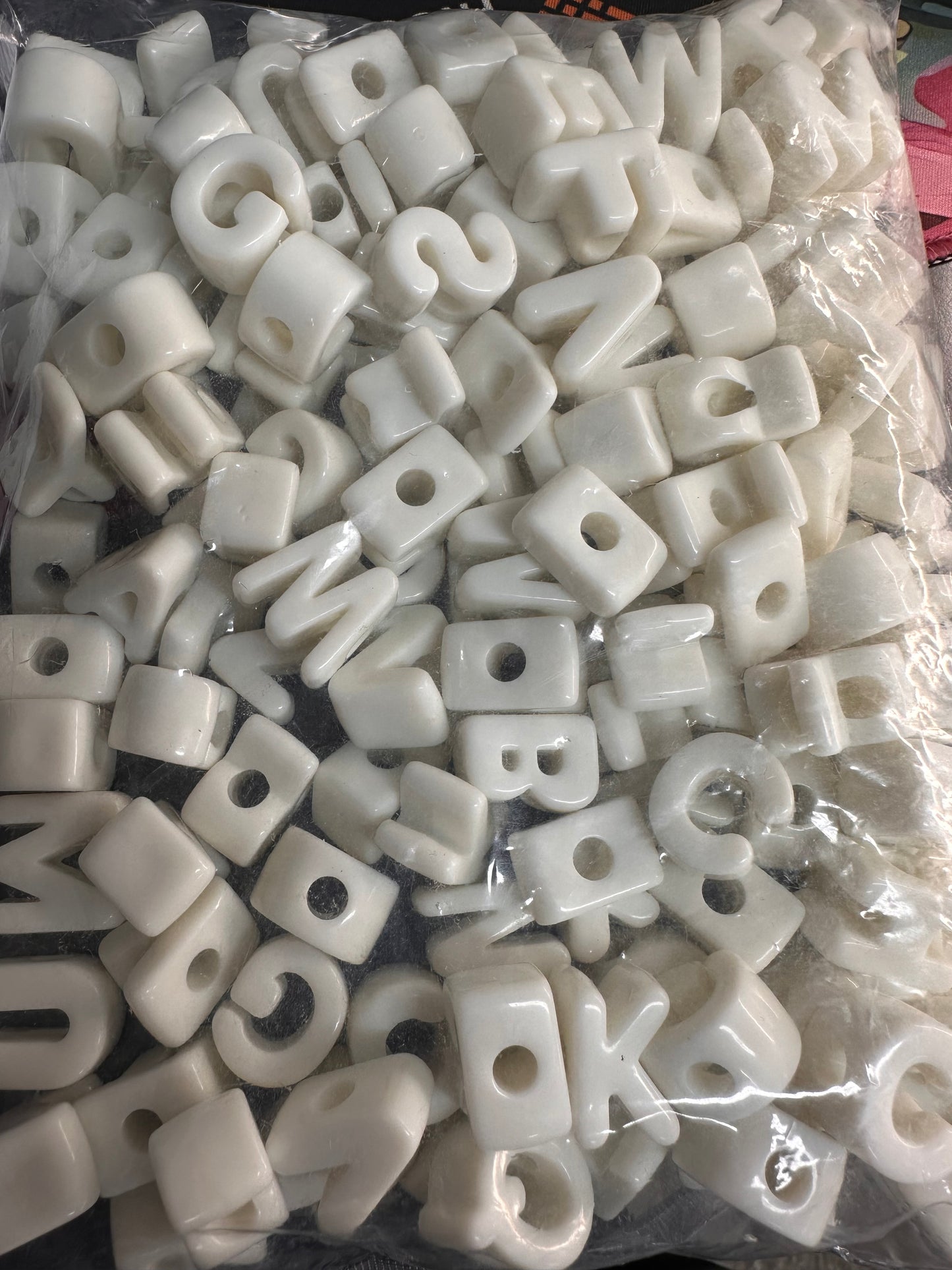 White Acrylic Plastic Letter Beads – Bulk Bag of Mixed A–Z Alphabet Beads (Vertical Hole) over 150 mixed colors alphabet