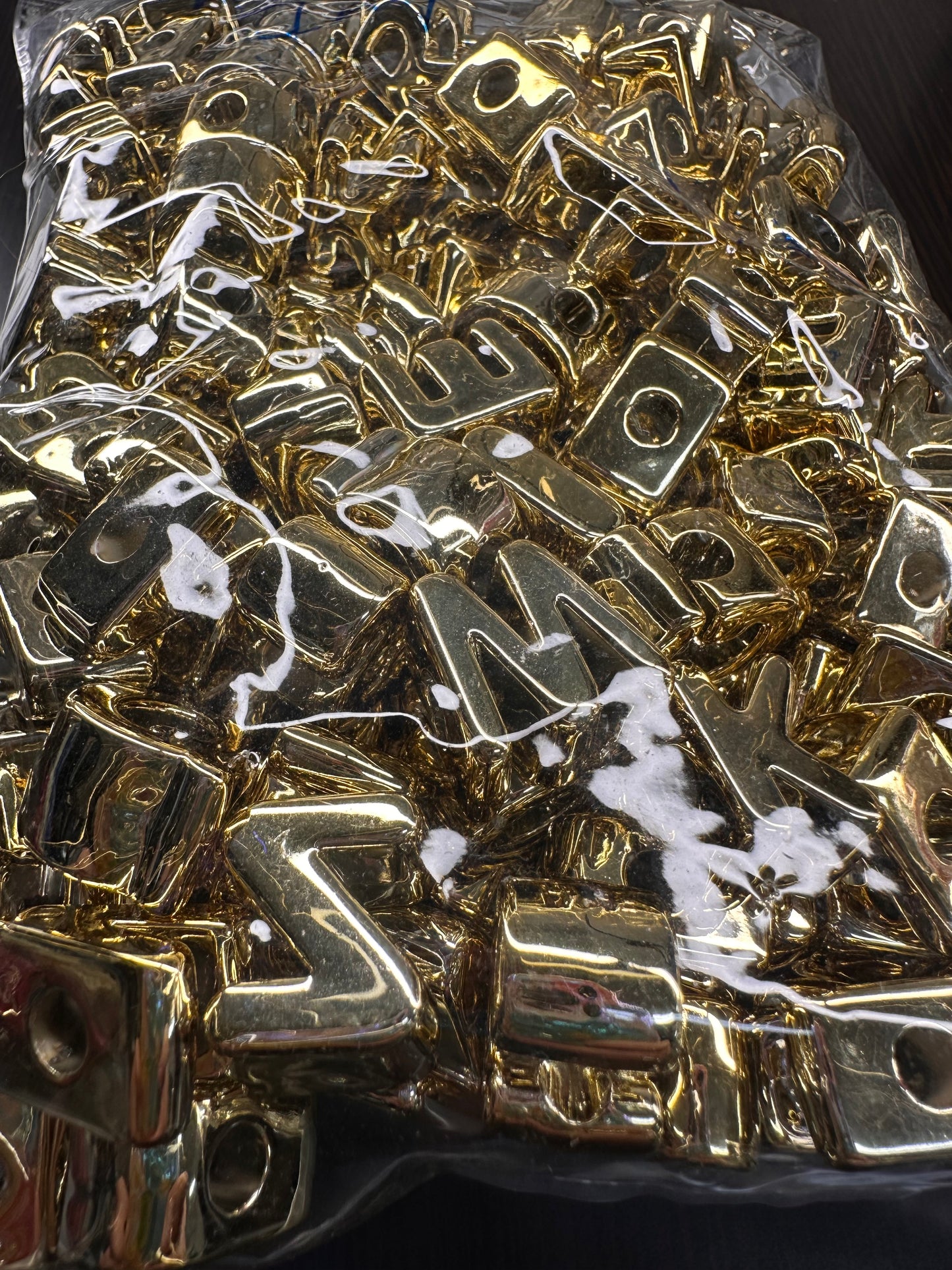 Gold Metallic Plastic Letter Beads – Bulk Bag of Mixed A–Z Alphabet Beads (Vertical Hole) over 150 bead alphabet -