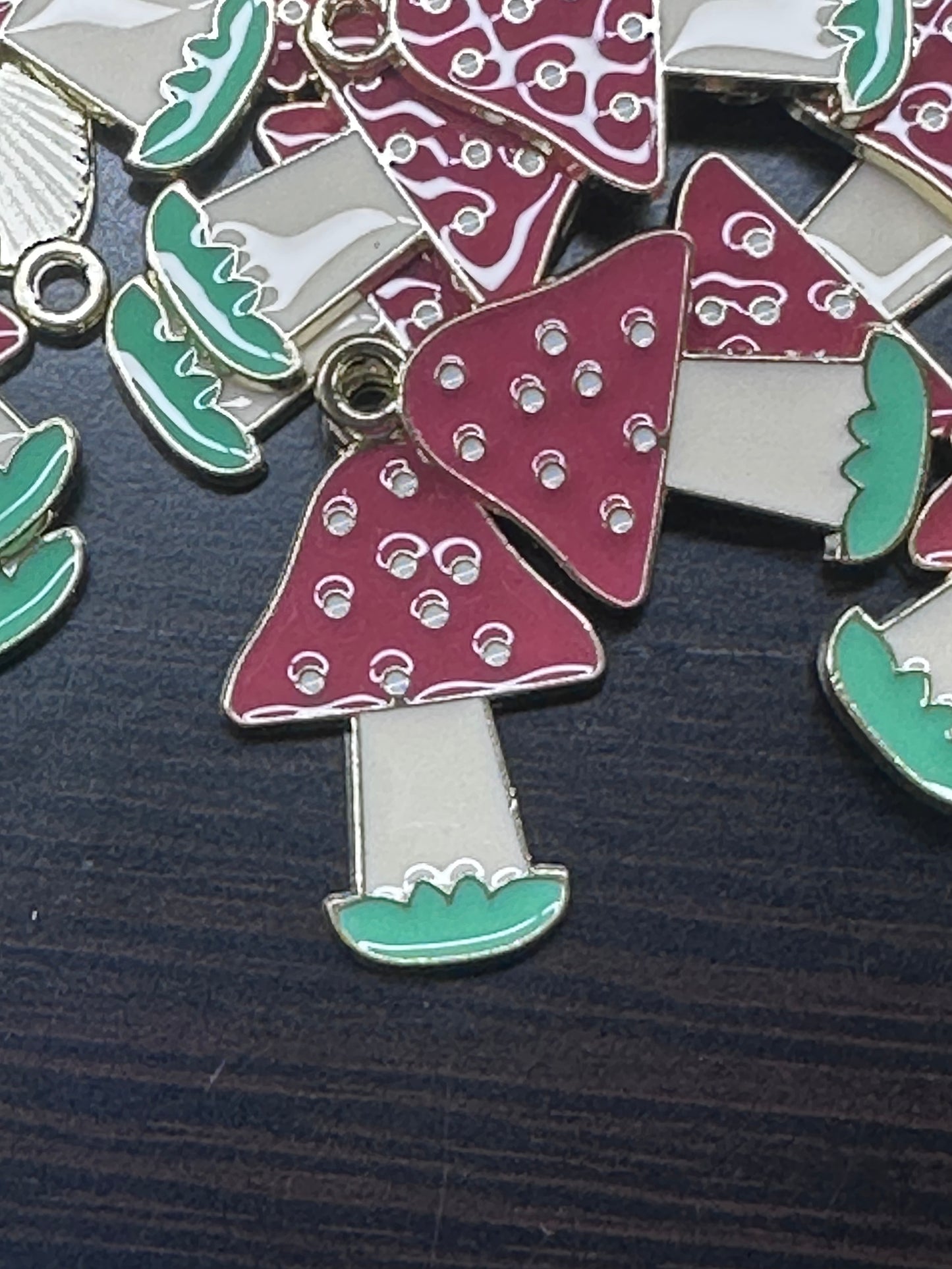 Cute Mushroom Enameled metal charm// pendant/ DIY charm bracelet/ DIY necklace