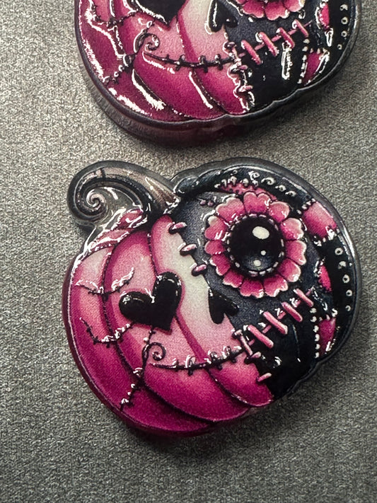 Halloween jack-o-lantern acrylic focal bead- set of 2/ focal bead/ pen beading / keychain bead/ pink pumpkin/ sugar skull