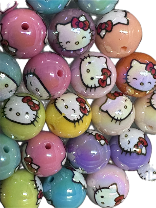 Ten (10) beads colorful cat beads/ cat beads/ pen beading beads / keychain beads/ DIY/ 16mm