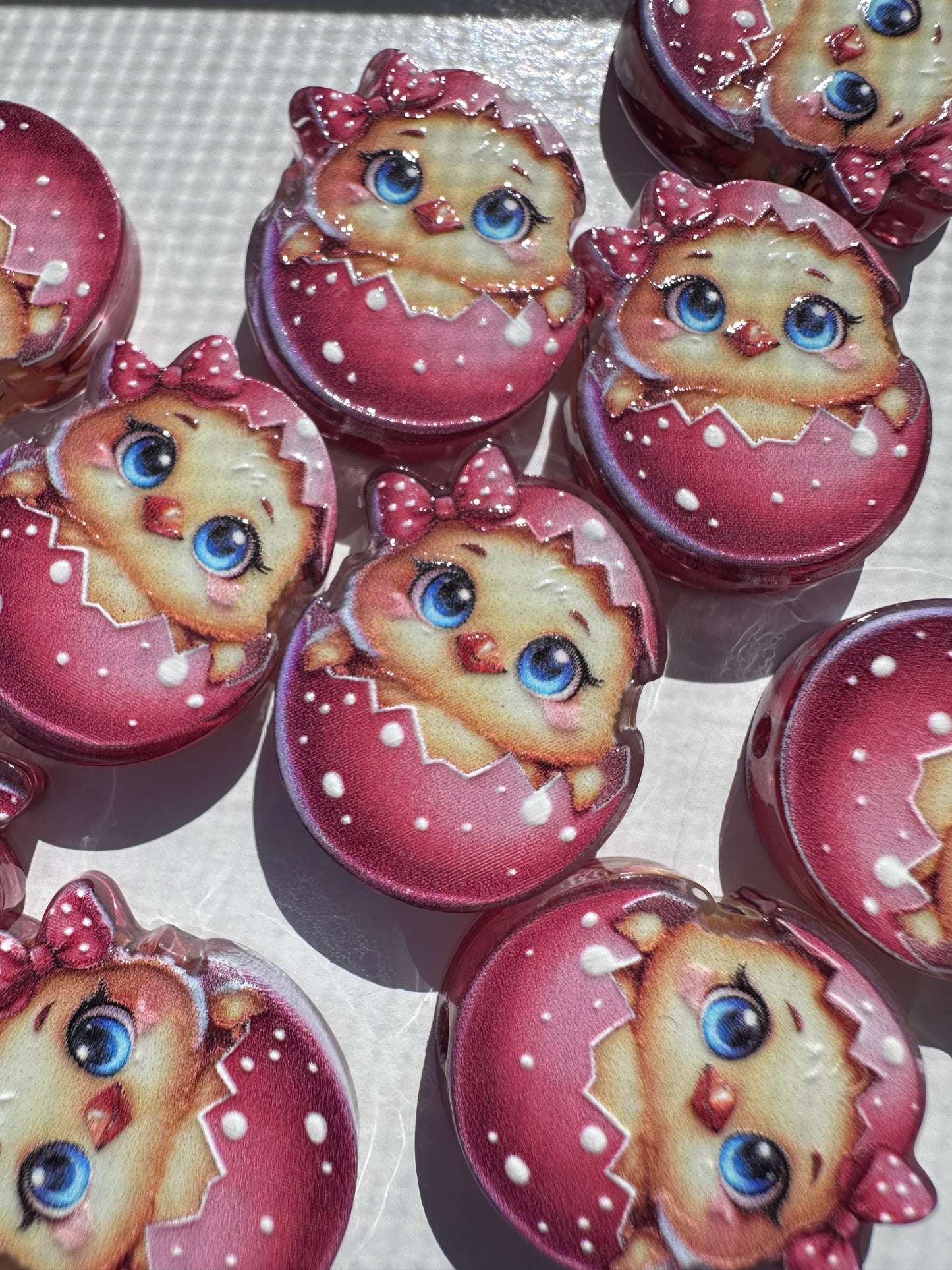 Chick in an egg acrylic focal bead- set of 2/ focal bead/ pen beading / keychain bead /Easter Egg