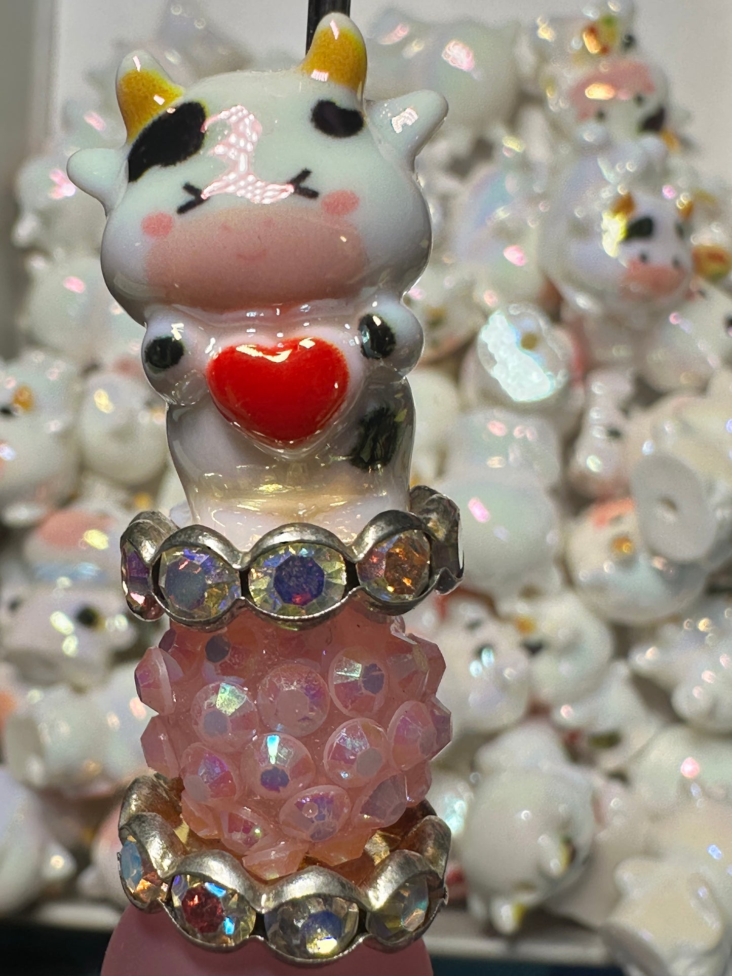 Five (5) acrylic 3D cow shaped design beads included/ jewelry Bead/ beadable pen beads/ keychain bead/ DIY