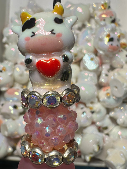Five (5) acrylic 3D cow shaped design beads included/ jewelry Bead/ beadable pen beads/ keychain bead/ DIY