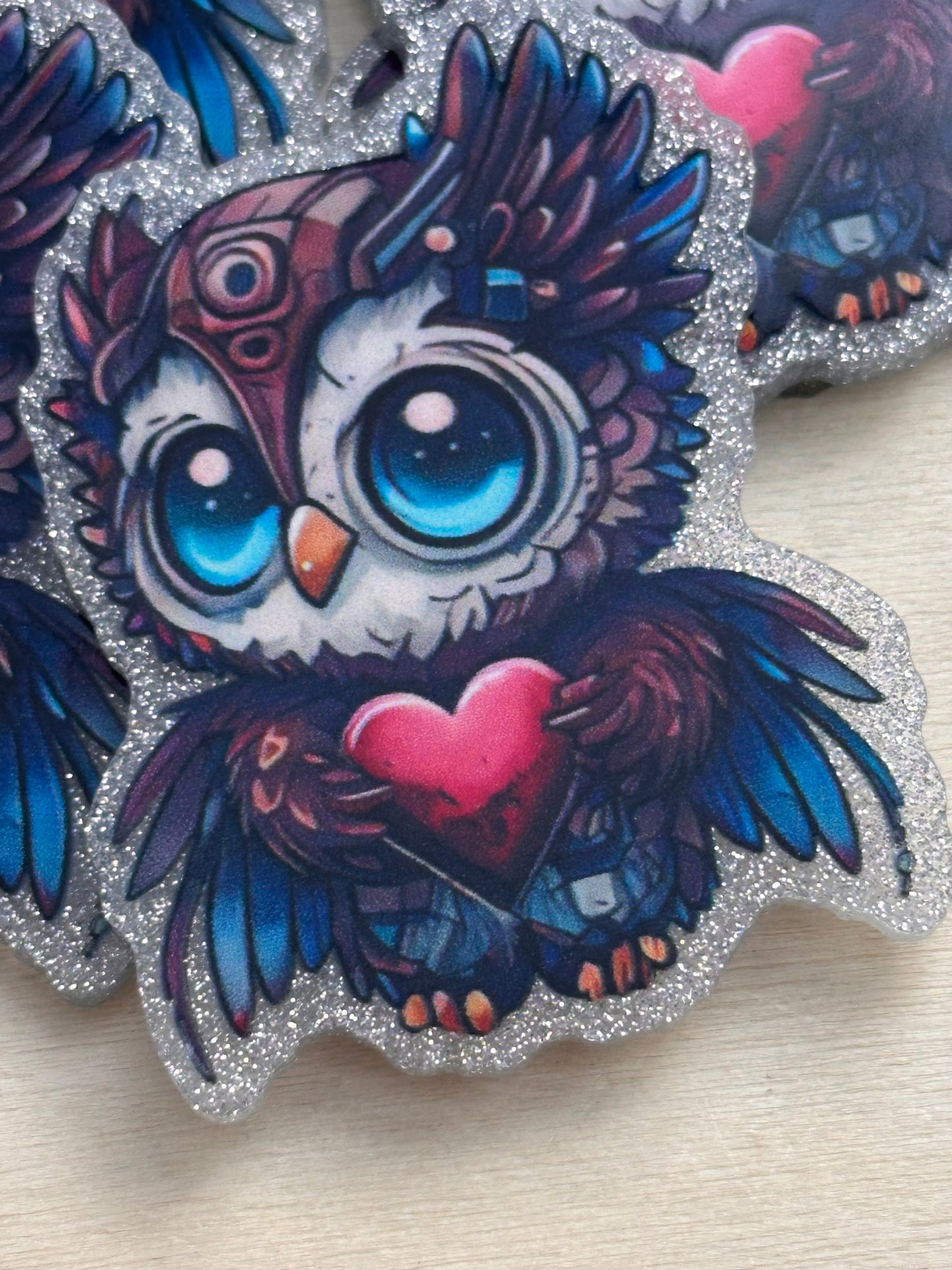 Three (3) cute owl Badge Reel acrylic pieces/ cute print/ badge reel/ owl bird  badge acrylic