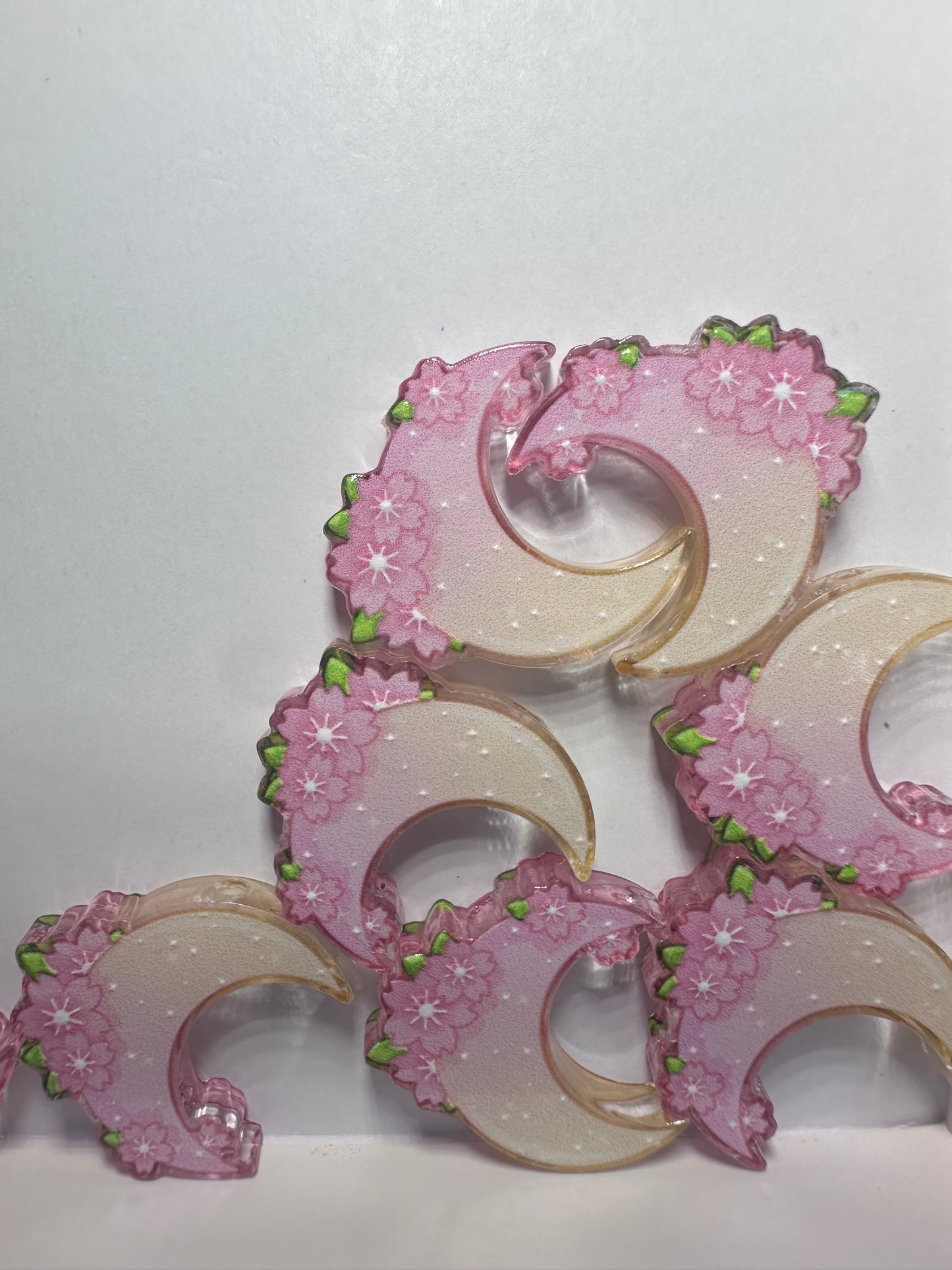 Moon and Flowers acrylic focal bead- set of 2/ focal bead/ pen beading / keychain bead