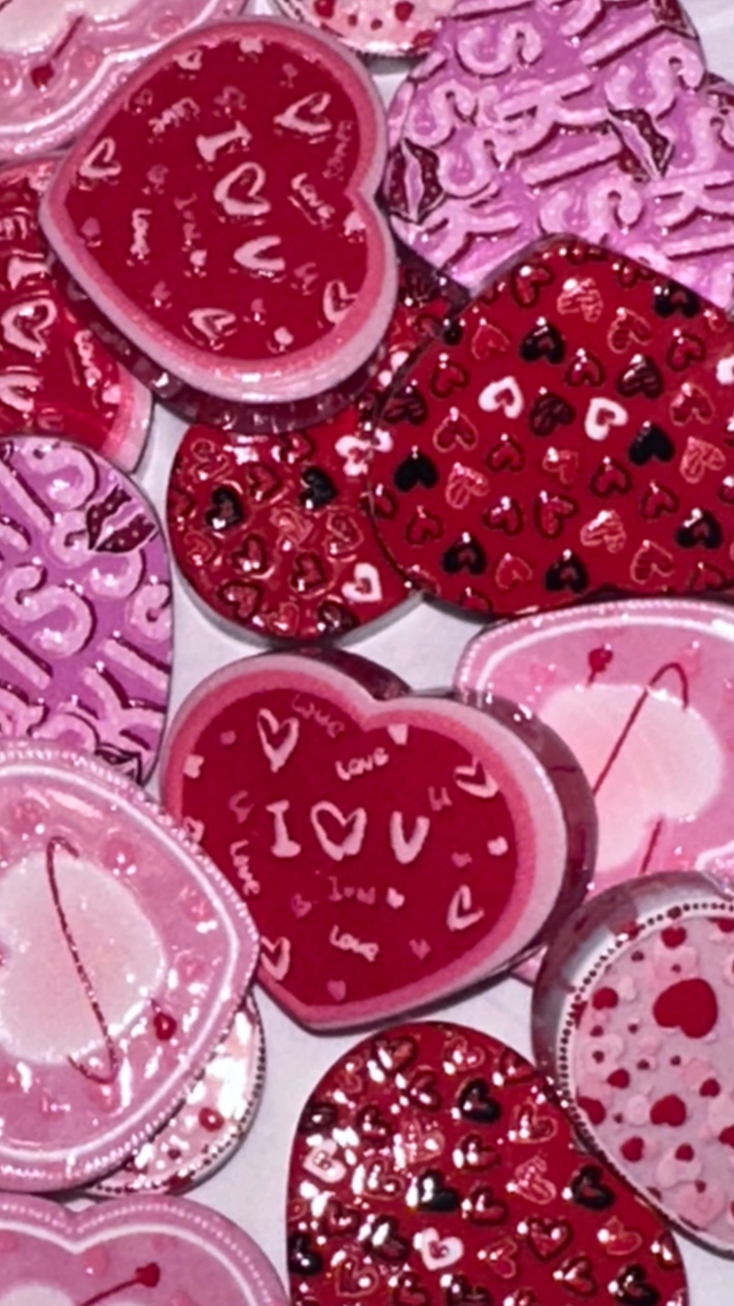 Heart shaped acrylic focal bead- set of 2/ focal bead/pink double c/ pen beading / keychain bead/ Valentines bead