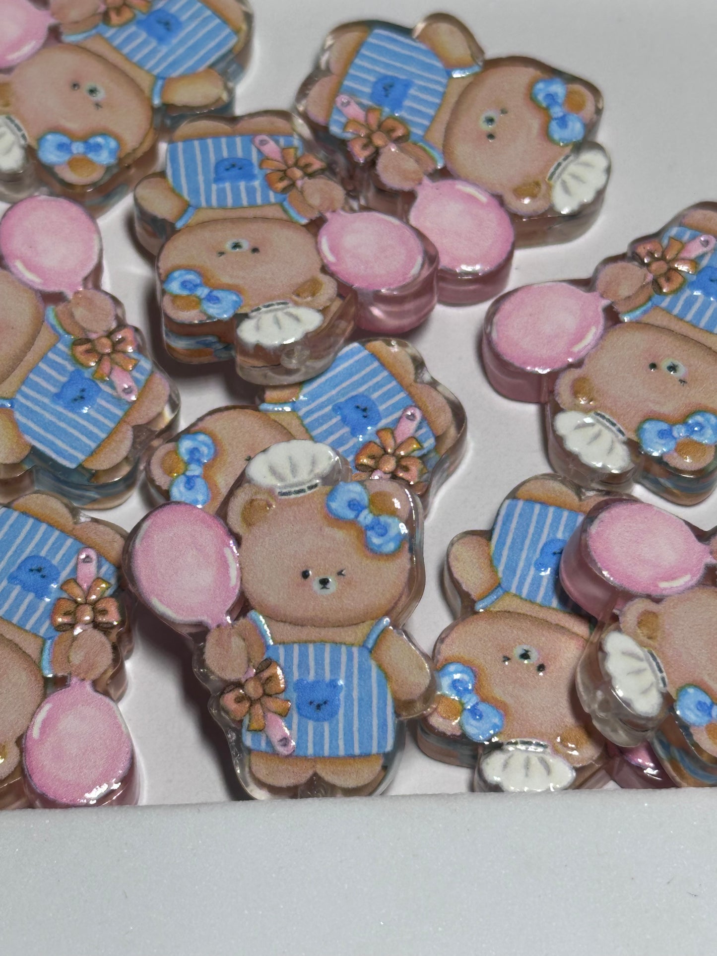 Teddy Bear acrylic focal bead- set of 2/ focal bead/ pen beading / keychain bead/