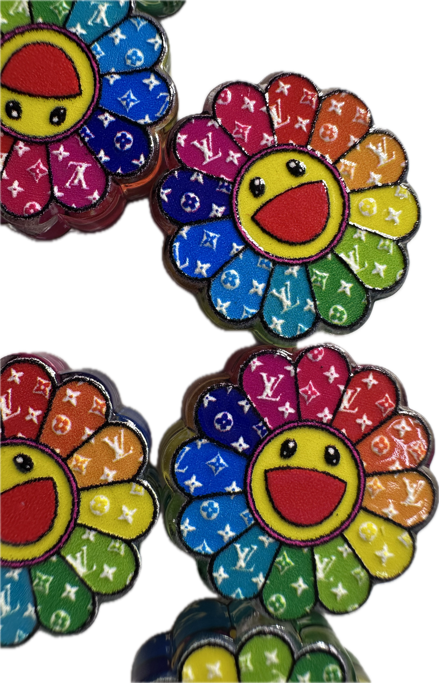 Colorful flower smiley face acrylic focal bead- set of 2/ focal bead/ pen beading / keychain bead