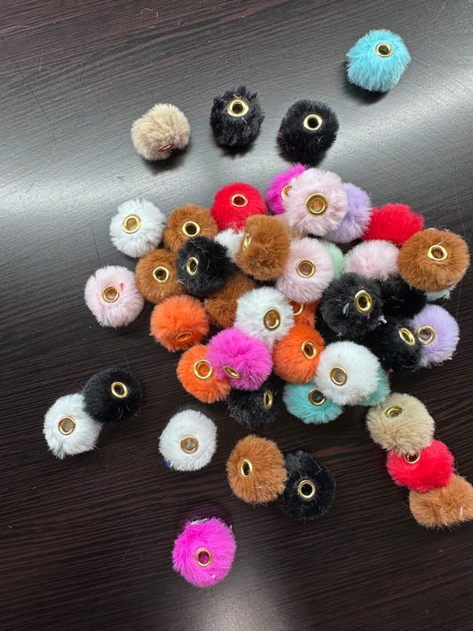 Pom Pom Beads/ beadable pen/ furry  bead/ multicolored / keychain bead/ puffy bead/ fur ball/ ten (10) Pom poms