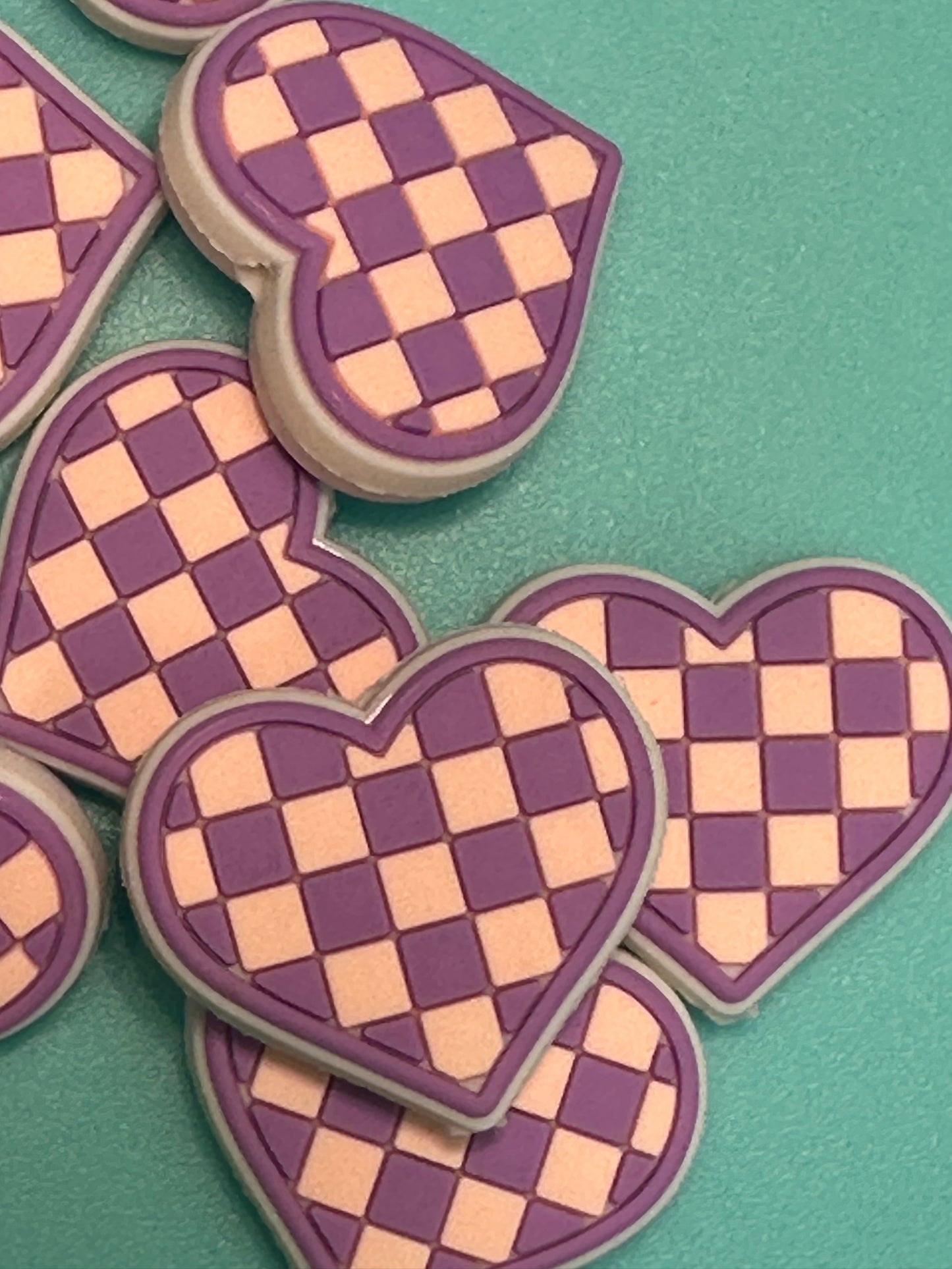 Heart Love beads/ beadable pen/ Silicone bead/ keychain bead/Valentines Day hearts/ checkered/ Purple