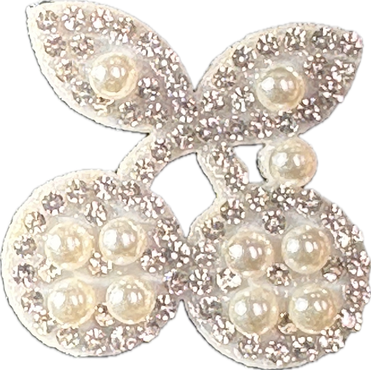 GLUE on Pearl and Rhinestone Cherries Appliques – design – Set of 5 Sparkling Embellishments for Crafts, Headbands, DIY
