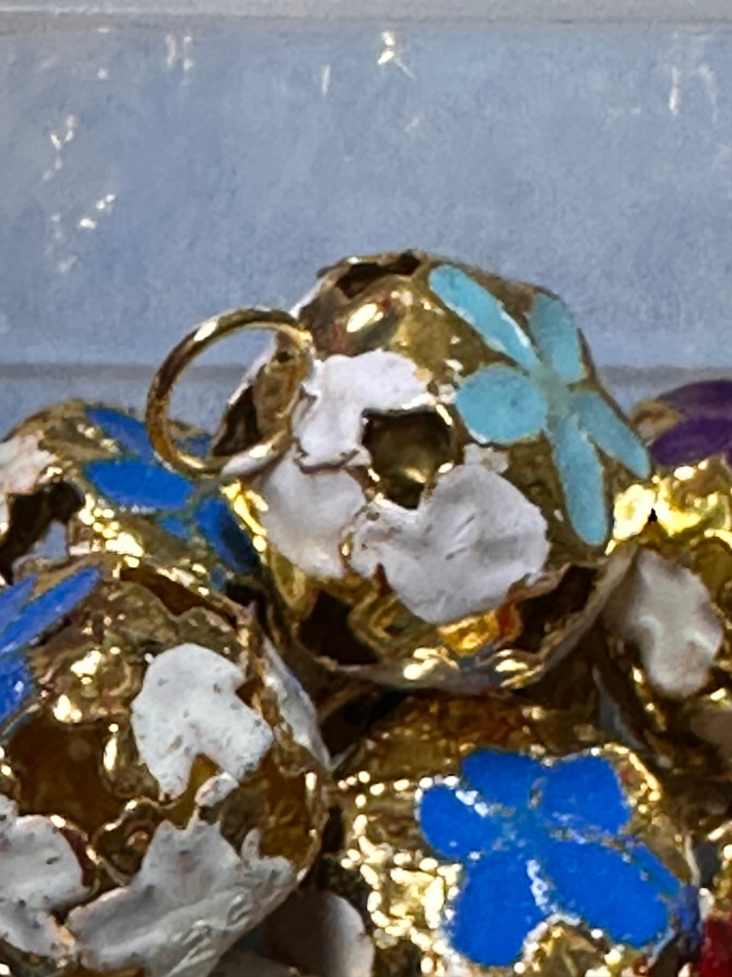 Jingle bell metal pendants/ hand painted flowers on them/ 16mm approx.