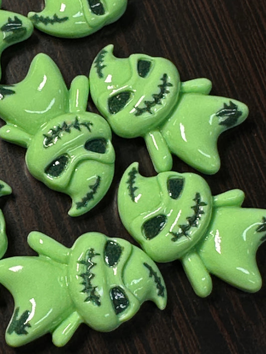 Set of 5 Glue On Resin Halloween Charms – Green Guy Flat Back Embellishments for DIY Crafts