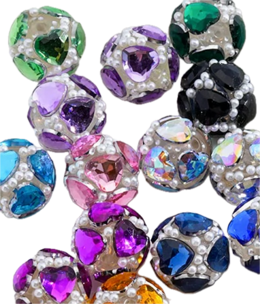 Fancy handmade heart rhinestone beads/fancy Beads/ beadable pen/ keychain bead/(5) Five beads included /20mm