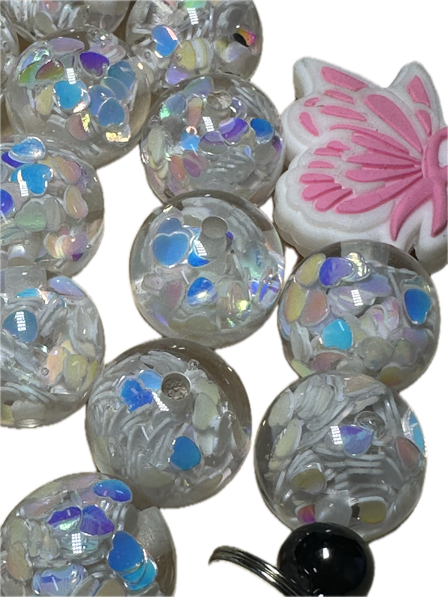 16mm resin beads with holographic hearts inside/ set of ten (10) 16mm beads/ infused beads/ pen beading beads/ beautiful / keychain beads/ DIY